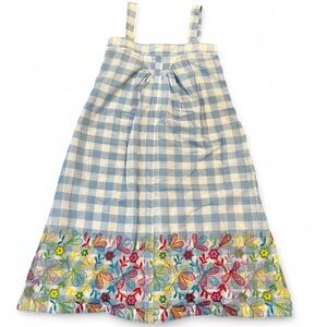 Robbie Bee Blue Checkered Dress with Multicolor Floral embroidered Hem #vintage